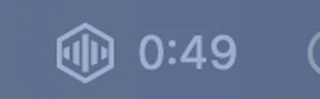 Close-up of the macOS menu bar showing the VoxStudio icon and a 0:49 recording timer.