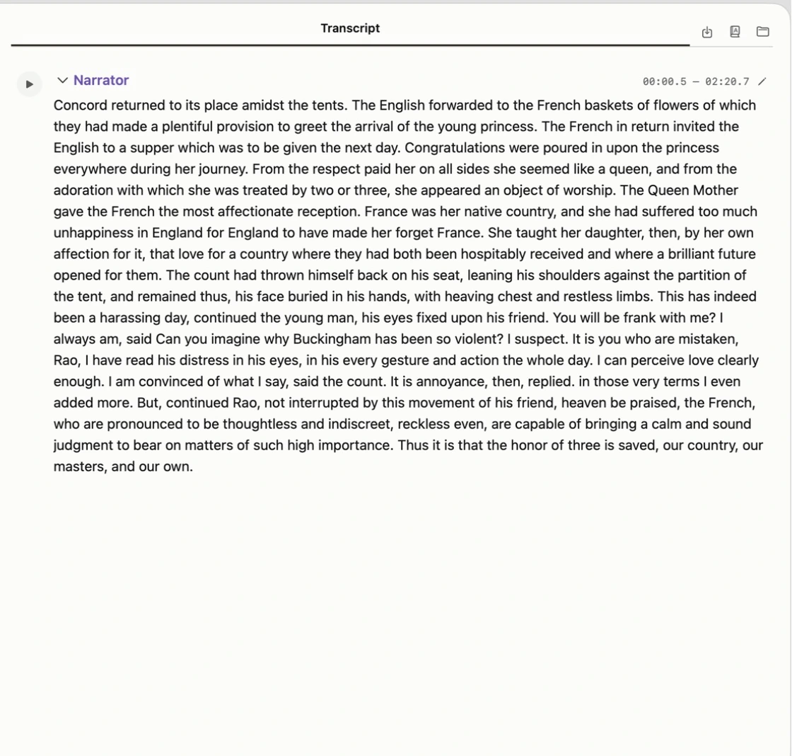 Transcript after the label was renamed to Narrator